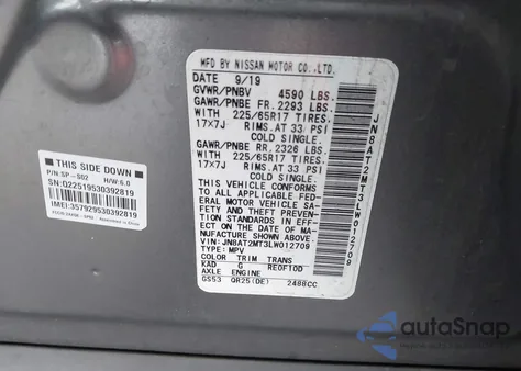 2020 Nissan Rogue Sv Fwd z USA, uszkodzony, nr VIN JN8AT2MT3LW012709